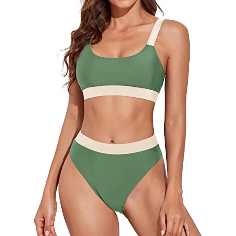 Flattering High Waist Bikini Women's Scoop Neck Sport Bathing Suits