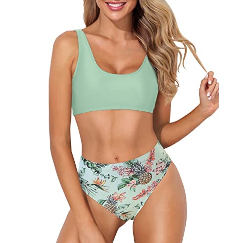 High Waisted Bathing Suit with Bottoms Retro Two Piece Vintage Swimsuit for Women