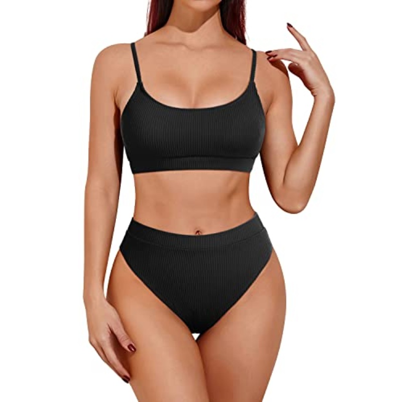 High Waisted Bikini Sets Scoop Neck Two Piece Swimsuits for Women