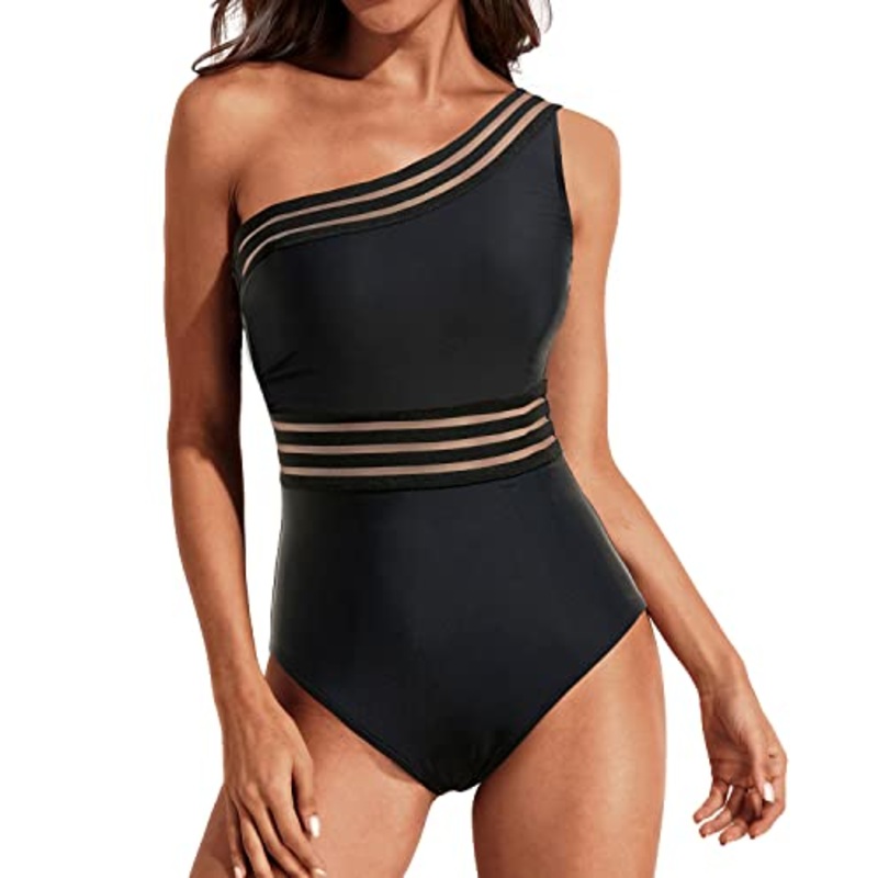 Mesh One Shoulder Tummy Control One Piece Swimsuits for Women Stylish Swimwear