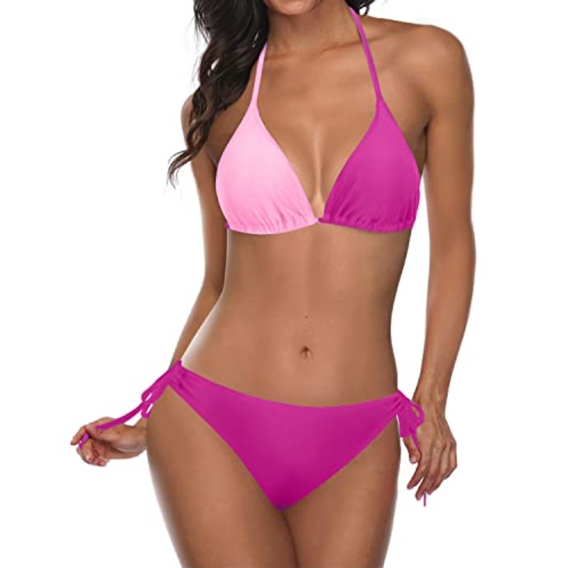 Padded Halter Triangle Bikini Women's Two Piece Bathing Suit Tie Side Bottom