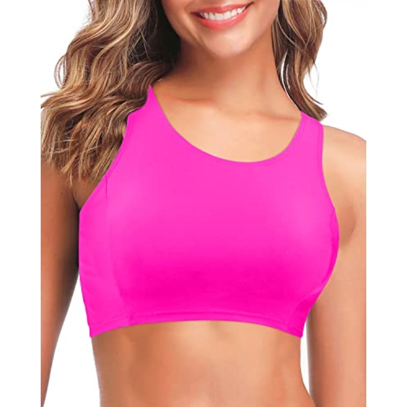 Padded High Neck Bikini Top Racerback Swim Crop Top Women's Bathing Suits