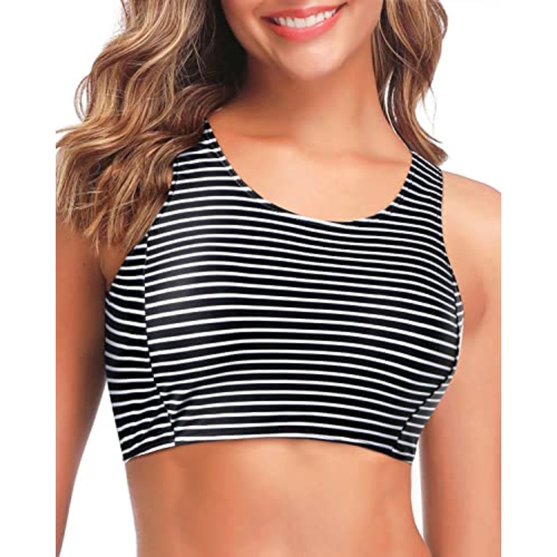 Racerback High Neck Swim Crop Top Women's Padded Bikini Bathing Suits Top