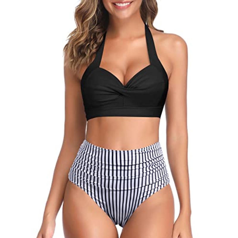 Retro Halter High Waist Bikini Women's Two Piece Vintage Swimsuit