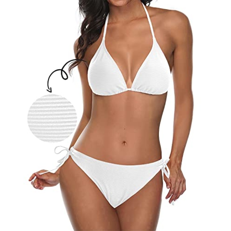 Ribbed Triangle Bikini Two Piece Vintage Swimsuit for Women