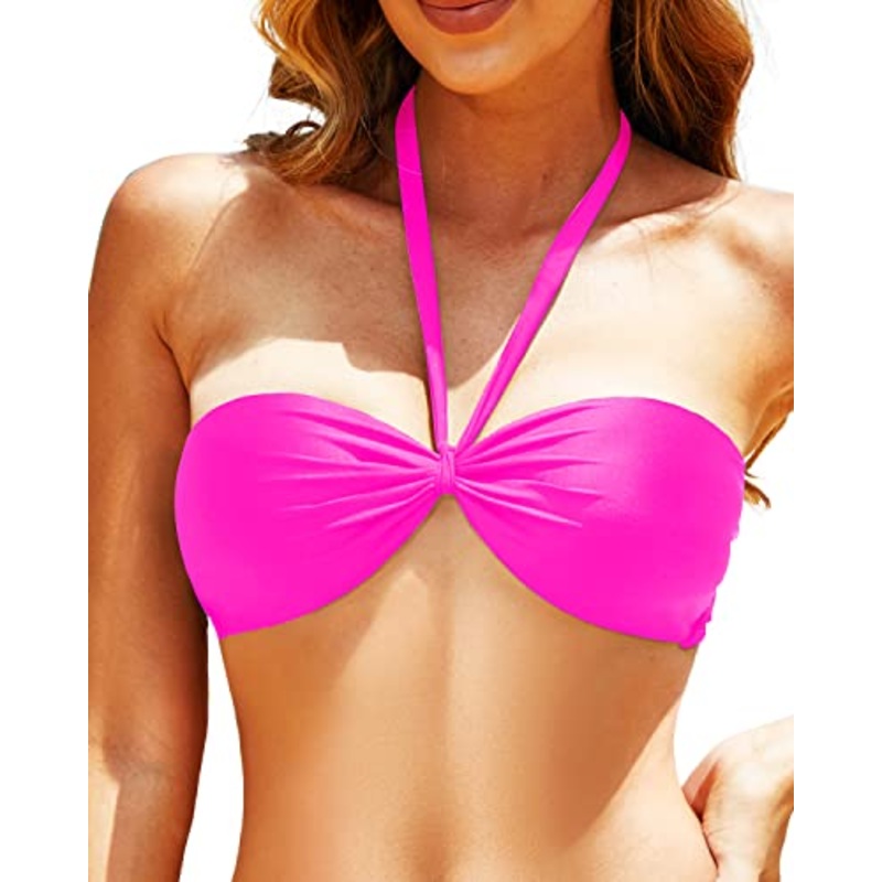 Sexy Tie Knot Halter Bikini Top Vintage Bandeau Bathing Suits for Women