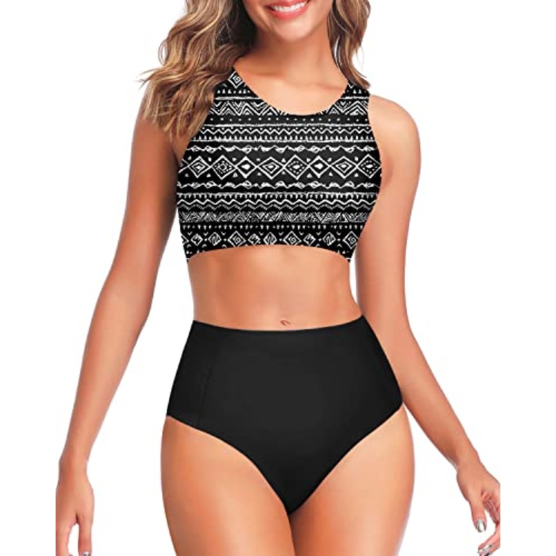 Sporty Swimsuits for Teen Girls High Waisted Two Piece Bikini Set
