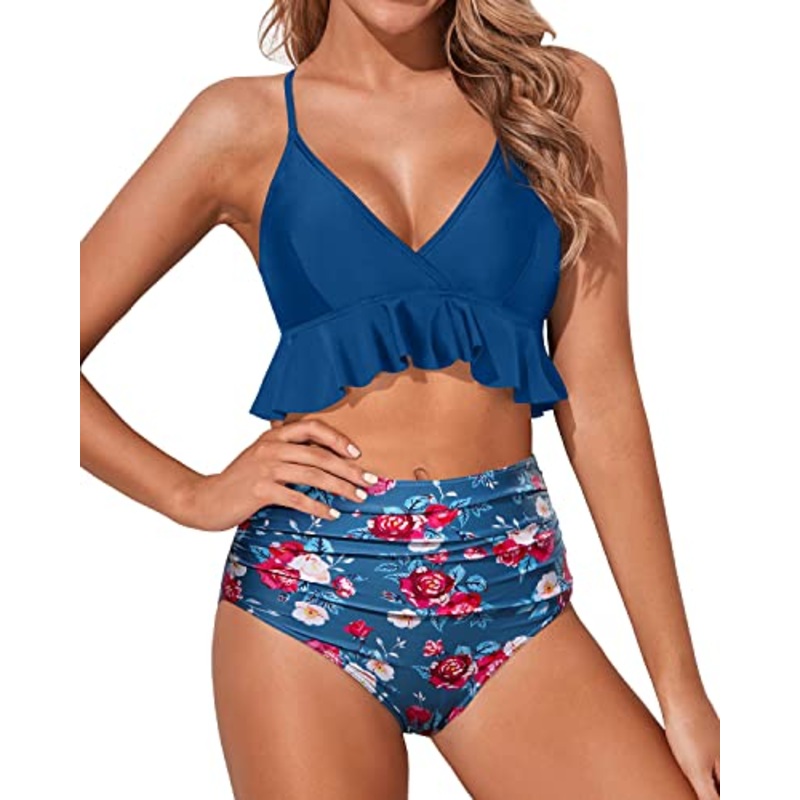 Stylish High Waisted Bikini Set for Women Ruffle Flounce Two Piece Bathing Suit