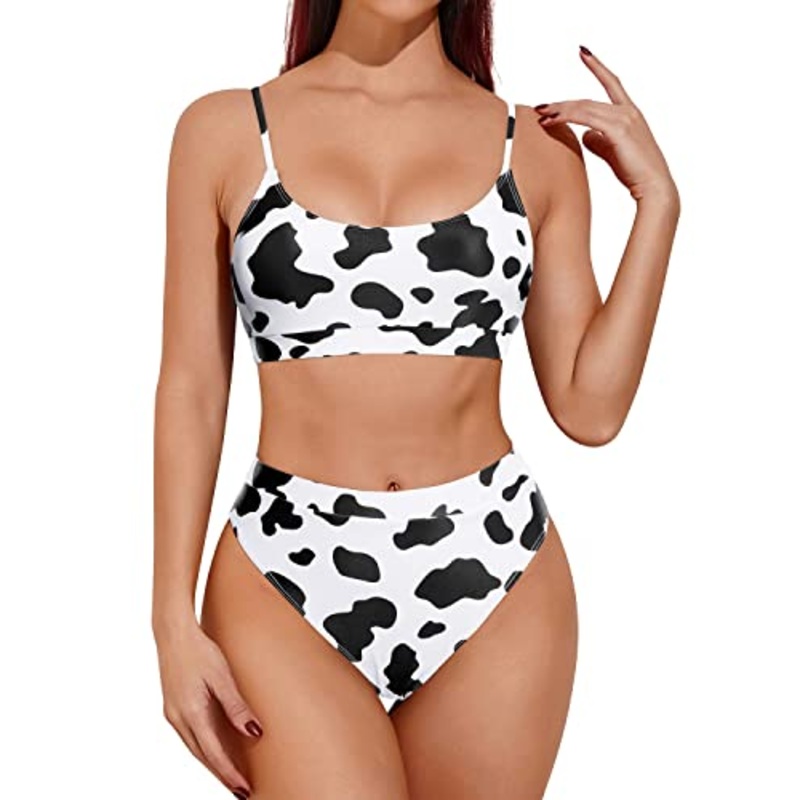 Stylish High Waisted Swimsuits Sporty Scoop Neck Bikini Set for Women
