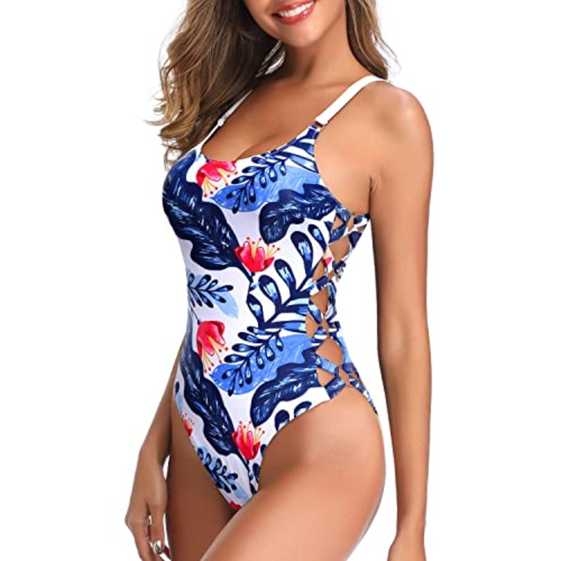 Stylish Sexy Swimwear Slimming Crisscross Lace Up One Piece Swimsuit for Women