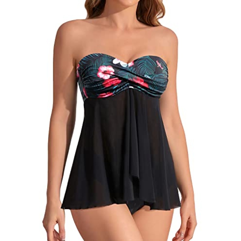 Stylish Two Piece Swimwear Halter Bandeau Flyaway Tankini for Women