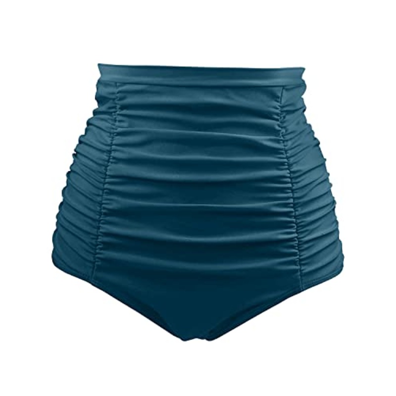 Tummy Control Vintage Swim Shorts Ruched Bikini Bottoms for Women