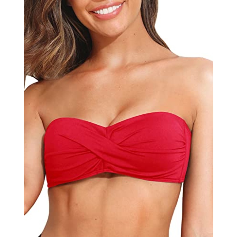 Twist Front Strapless Bathing Suit bandeau Bikini Top for Women