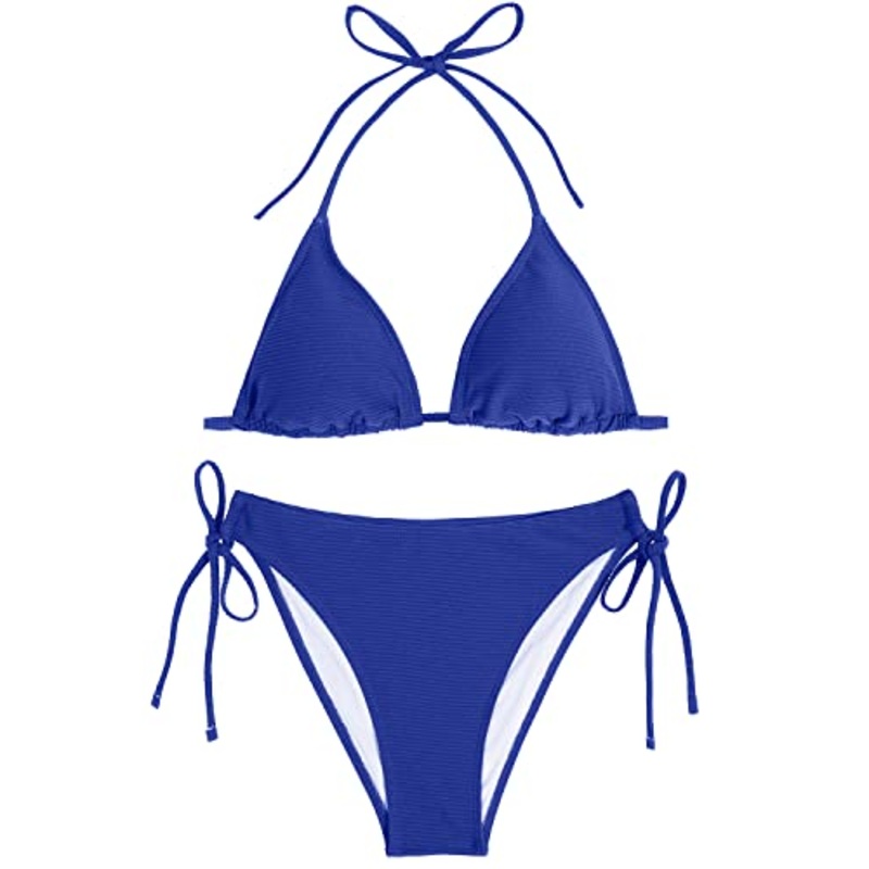 Two Piece Triangular Bikini Sets Ribbed Triangle Bathing Suits for Women