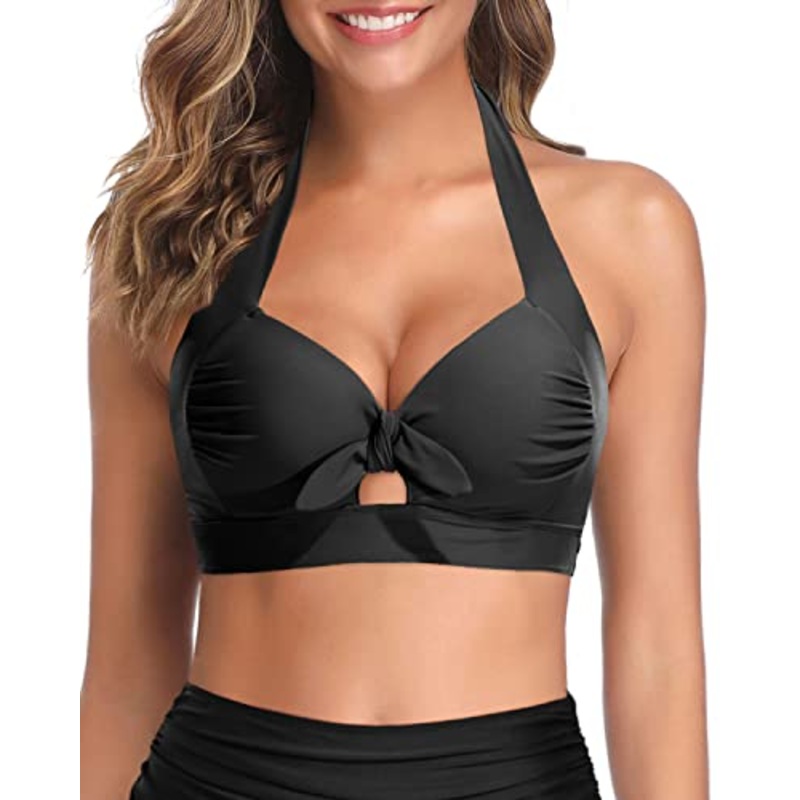 Women Padded Bikini Top Push Up Swim Top Halter Retro Bathing Suit Top