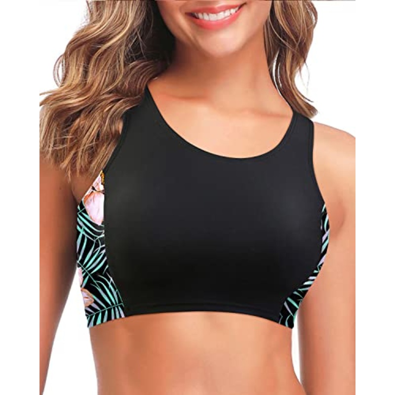 Women's High Neck Bikini Top Racerback Swim Sports Bra Swimsuit Top