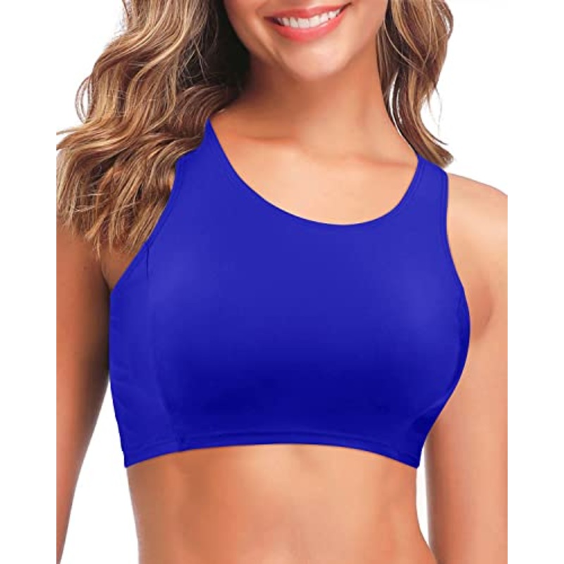 Women's High Neck Racerback Swim Crop Top Padded Bikini Top Bathing Suits