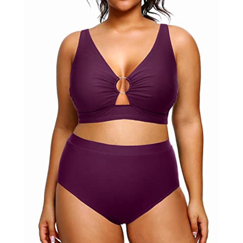 Women's Plus Size High Waisted Bikini Sets Cutout Tummy Control Two Piece Bathing Suits