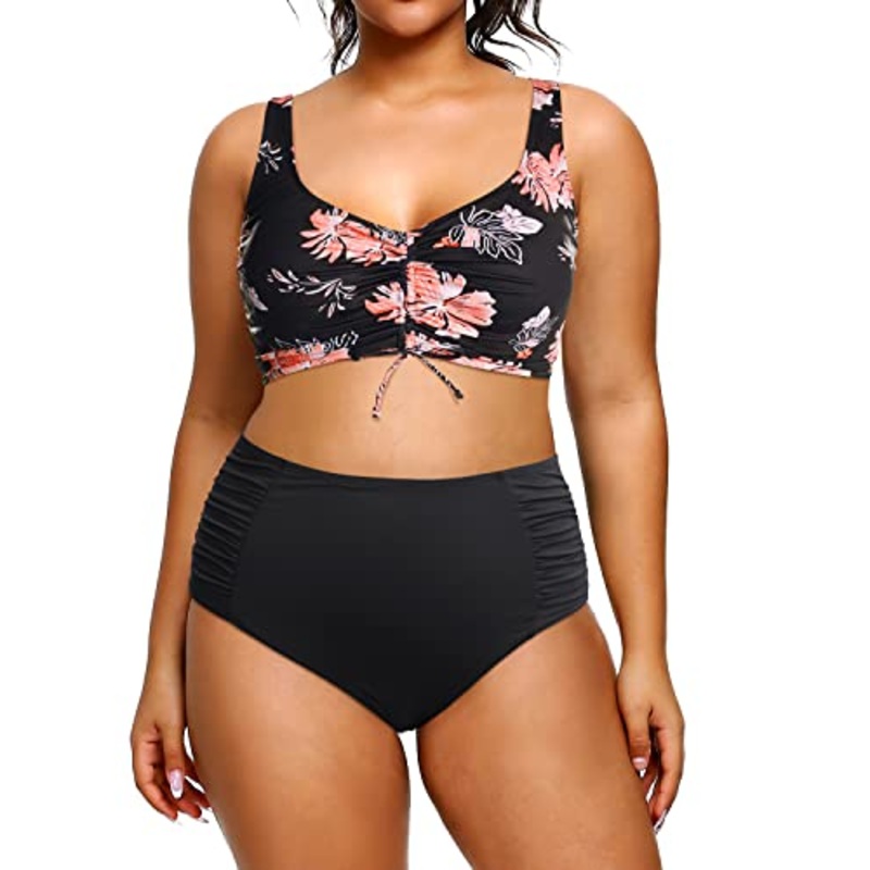 Women's Plus Size Two Piece Swimsuit Drawstring Shirred Bathing Suits