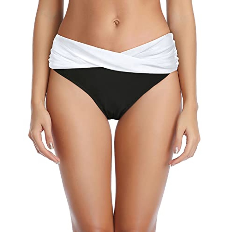 Women's Ruched Swimsuit Bottoms Cheeky High Cut Bikini Bottoms