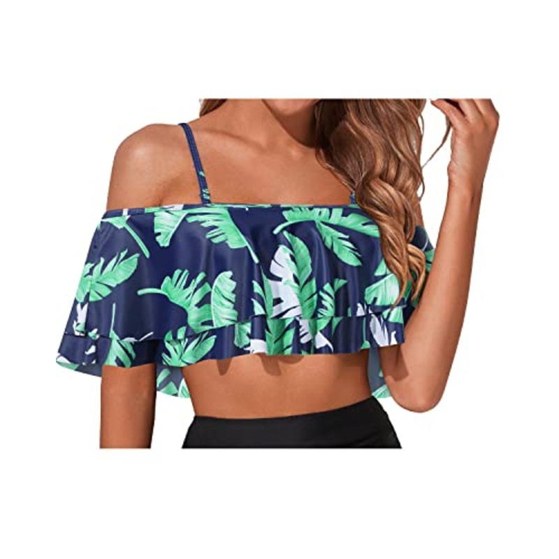 Women's Ruffled Bikini Tops Flounce Off Shoulder Swim Tops
