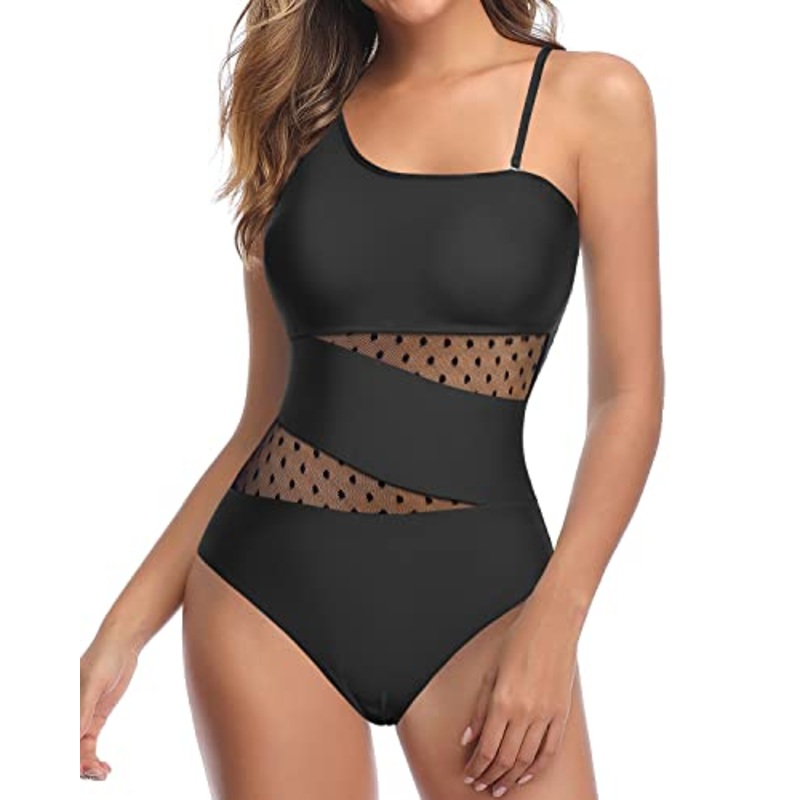 Women's Sexy One Shoulder Backless Swimsuit Removable Padded Tummy Control Swimwear