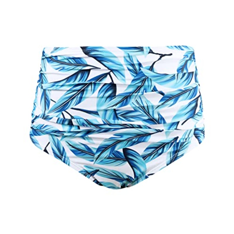Women's Shirred Tankini Briefs with High Waisted Retro Ruched Swim Shorts