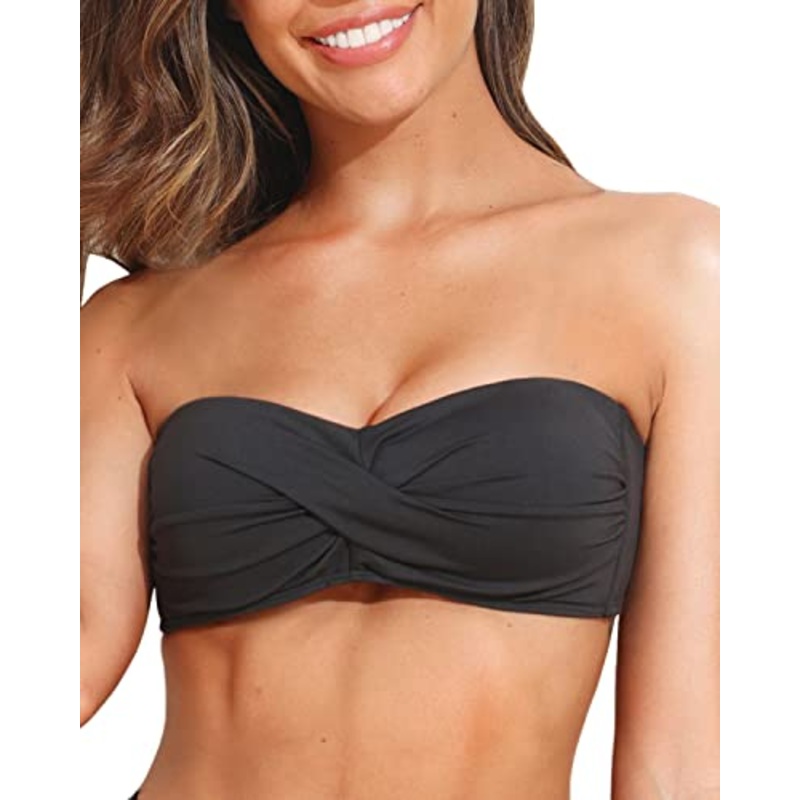 Women's Twist Bandeau Swimwear Non-Removable Soft Padded Bra Bikini Top