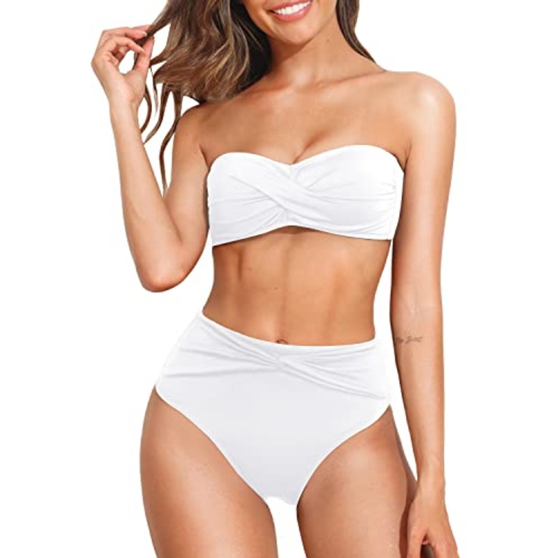 Women's Twist Strapless Two Piece Swimsuit Retro High Waisted Bathing Suit