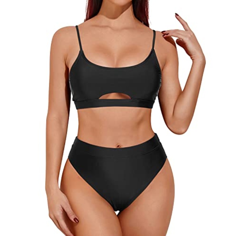 Women's Two Piece High Waisted Bikini Sporty Scoop Neck Swimwear