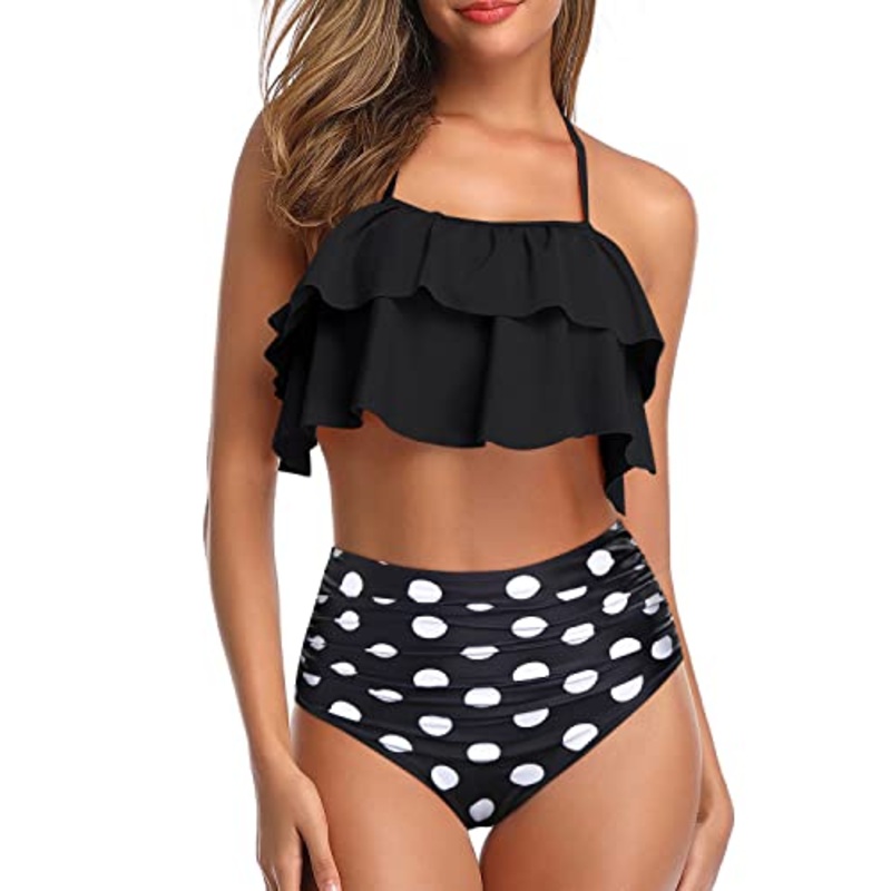 Women's Vintage Bikini Halter Removable Padded Bra Two Piece Swimsuit