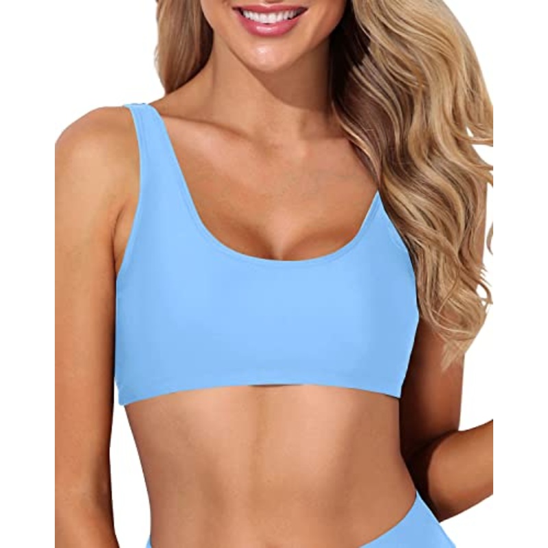 Women Sports Bra Bikini Top Push Up Scoop Neck Tank Crop Top for Teen Girls