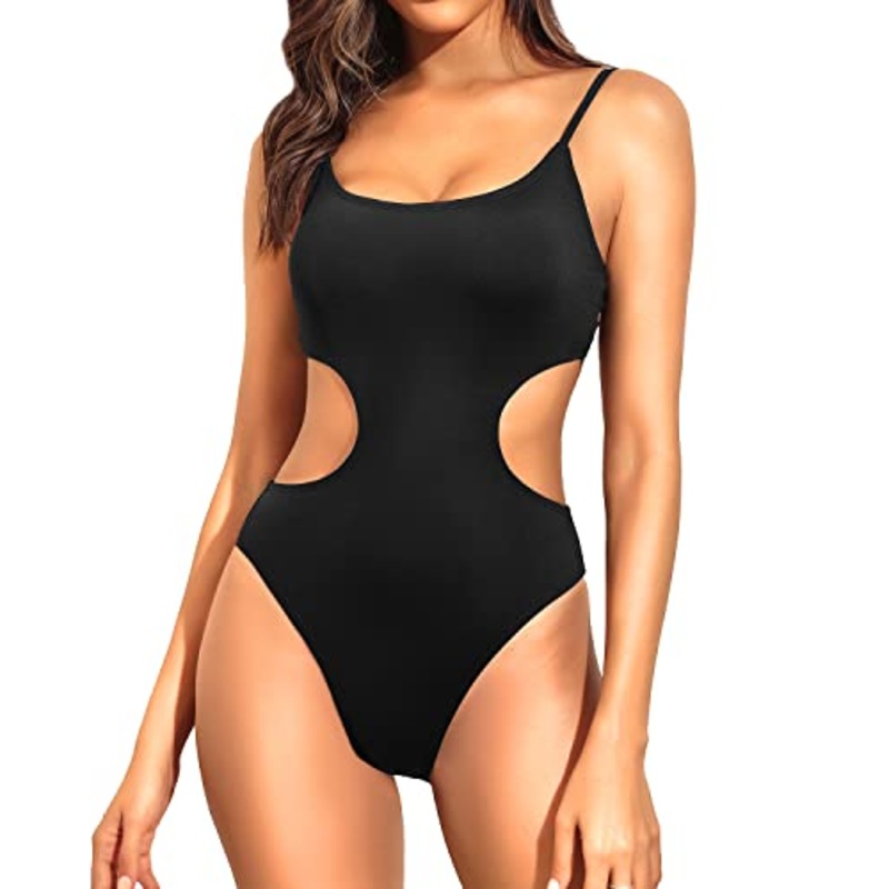 Womens Scoop Neck Cutout One Piece Swimsuits High Cut Monokini