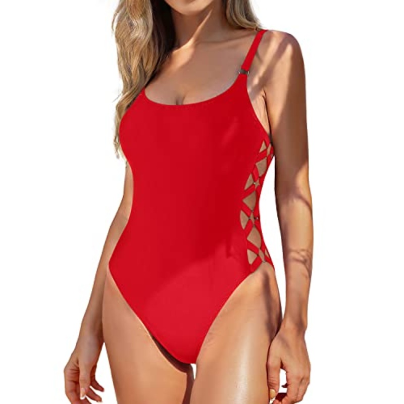 Adjustable Strap Sexy Ladies One Piece Swimsuits-Red