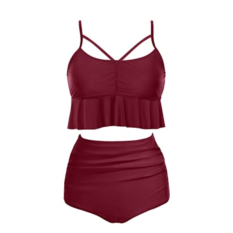 Push-Up Two Piece Bathing Suits For Women Tummy Control Bikini Sets-Maroon