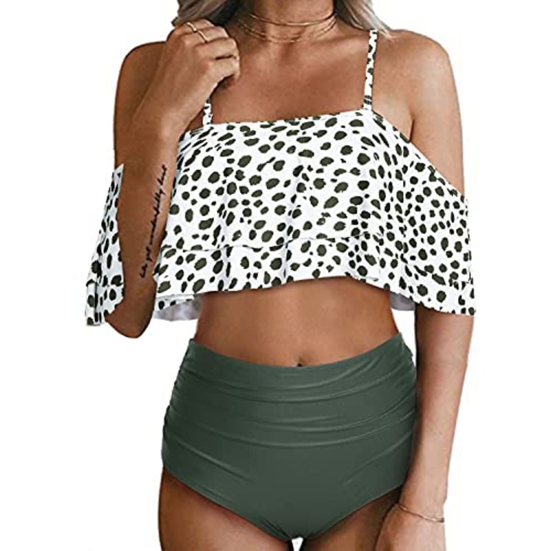 Tummy Control Off Shoulder Two Piece Swimsuit-Leopard