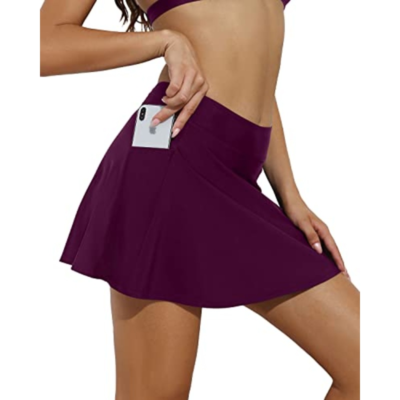 Versatile Swim Skirt Bottoms For Women's Beachwear-Maroon