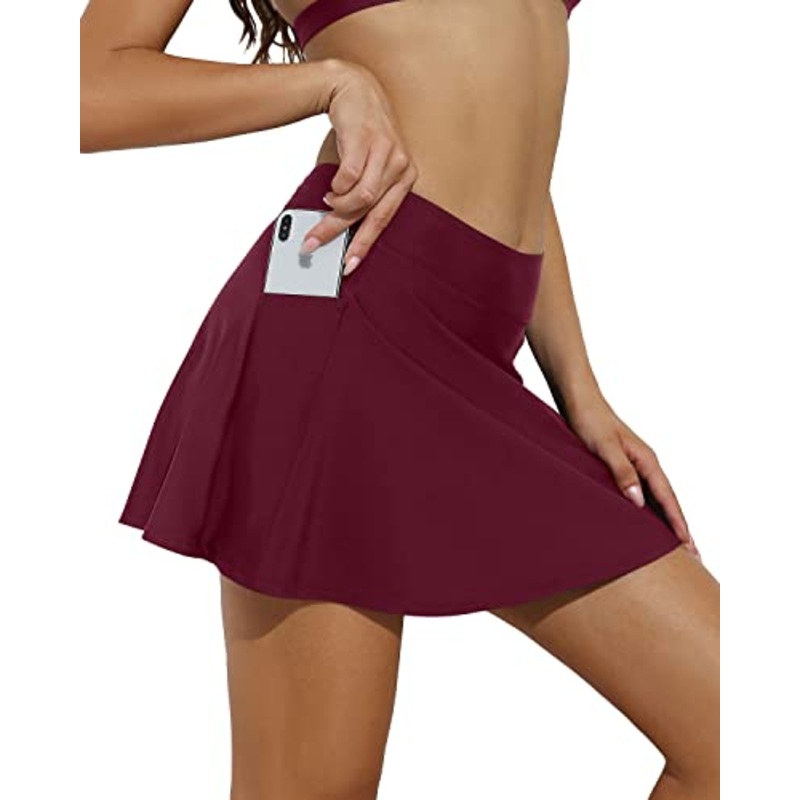 Women's High Waisted Swim Skirt For Moderate Coverage-Deep Burgundy