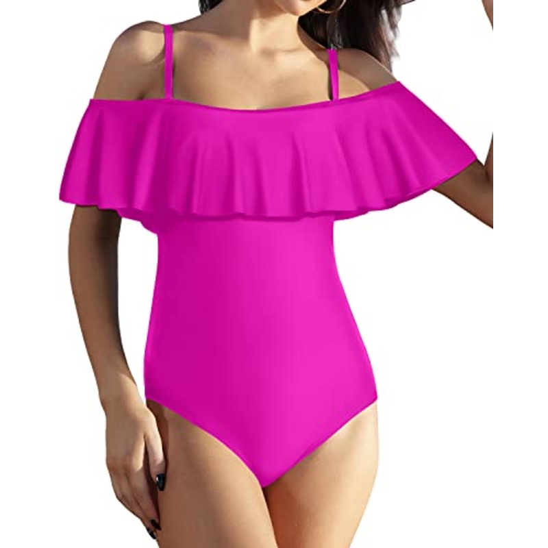 Adjustable Removable Strap Off Shoulder One Piece Swimsuit-Purple