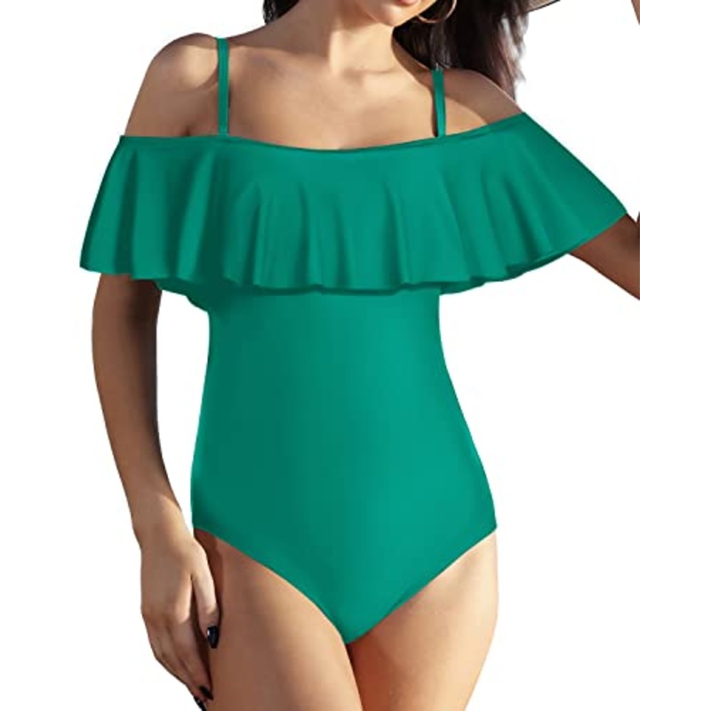 Adjustable Strapless Flounce Ruffled Swimsuit For Girls And Women-Teal