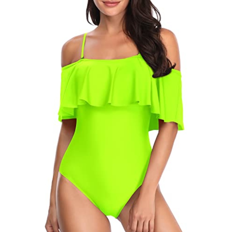 Charming Long Torso Ruffle One Piece Swimsuits-Neon Yellow