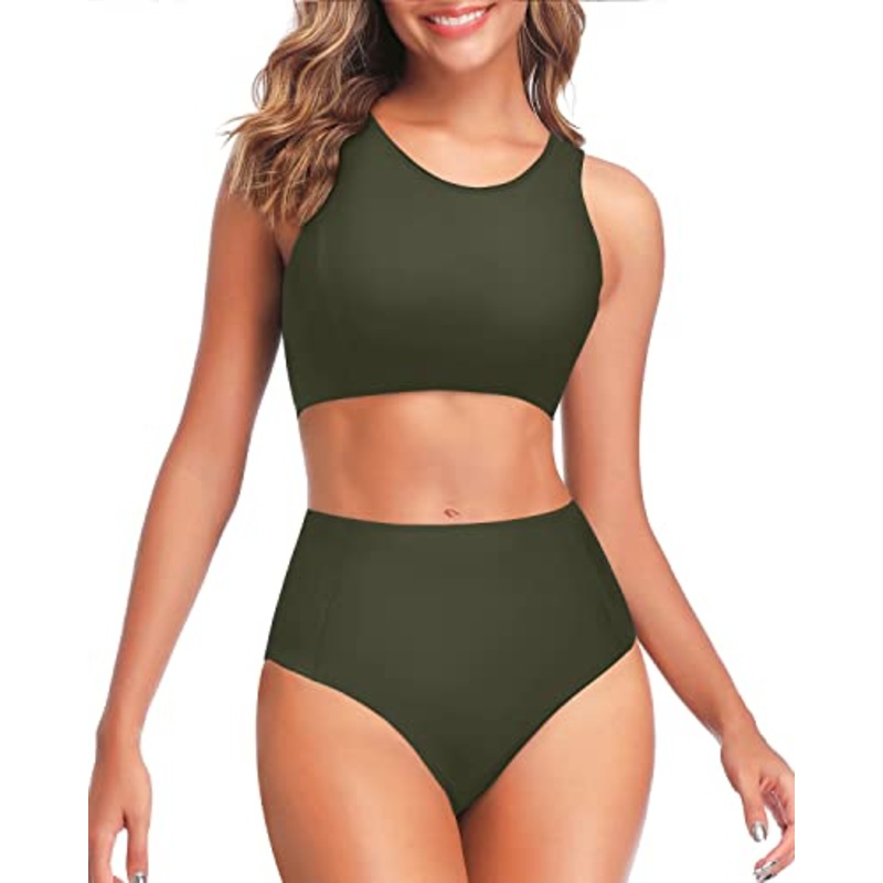 High Waisted Bikini Swimsuits Bottom-Army Green