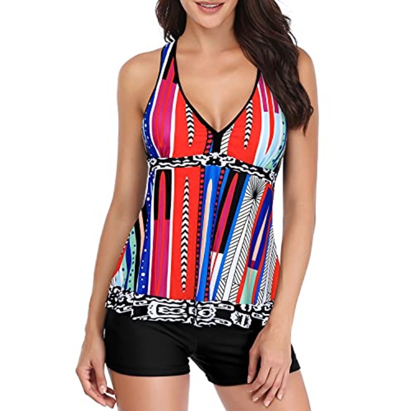Look Chic And Trendy Women's Tankini Tops And Shorts-Black Tribal