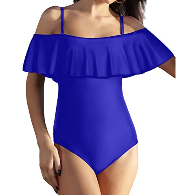 Padded Retro Style One Piece Swimsuit For Women-Royal Blue
