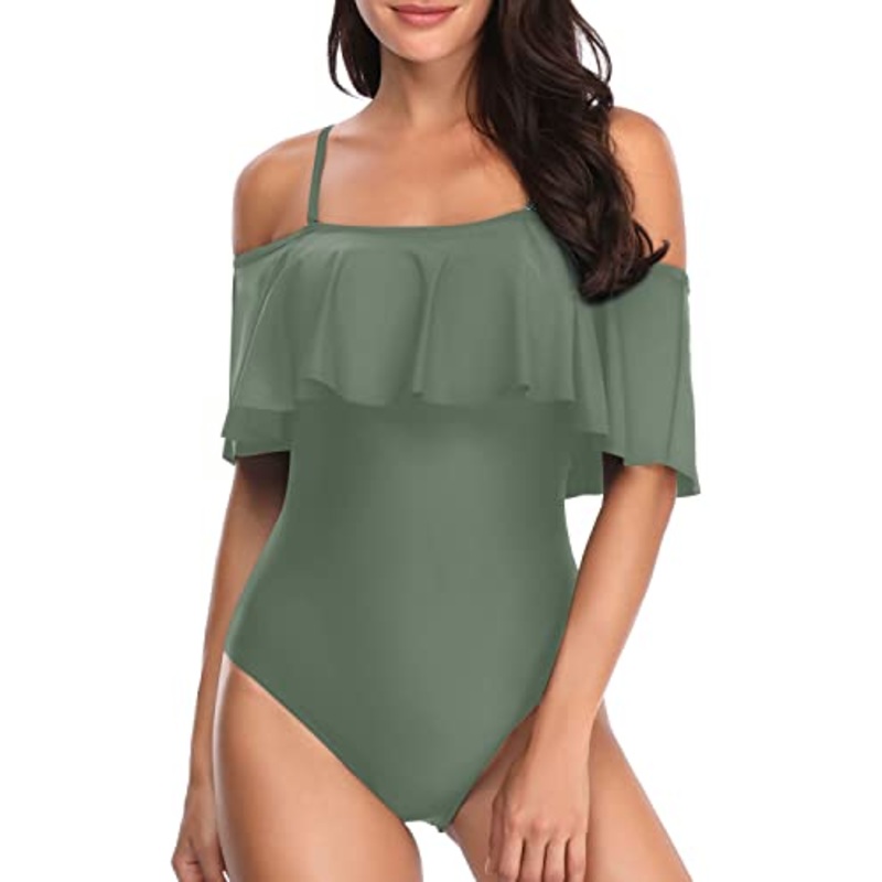Romantic Off Shoulder One Piece Honeymoon Suit-Army Green
