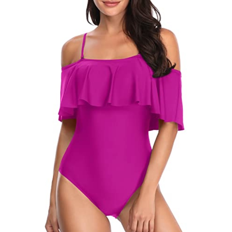 Slimming Flounce Ruffle One Piece Swimsuits-Hot Pink