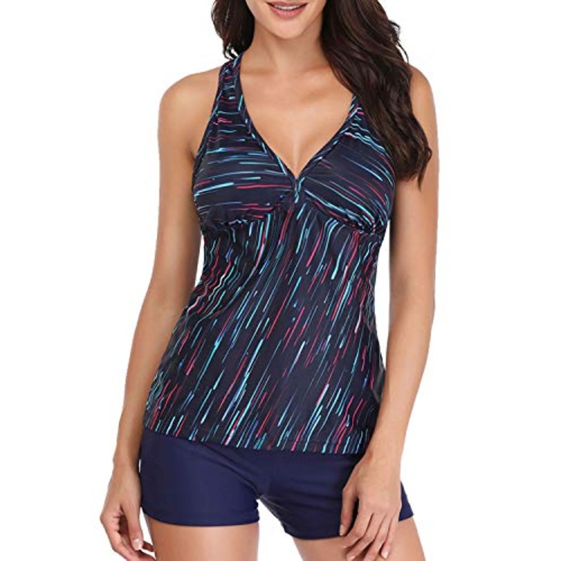 Stylish Two Piece Swimsuits For Women Removable Padded Push Up Bras-Navy Blue