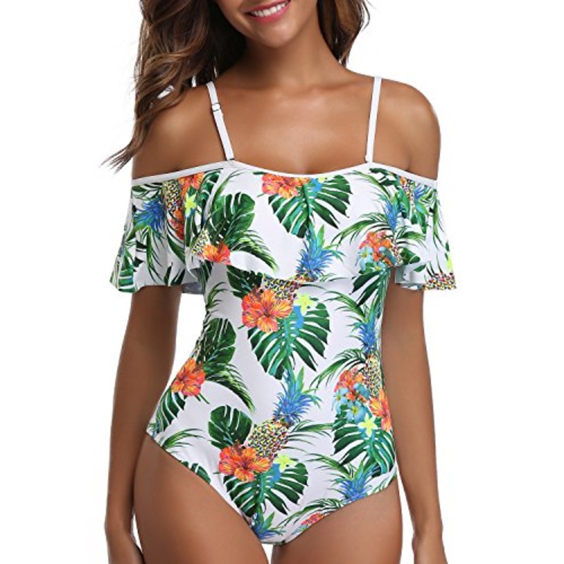 Tropical Long Torso One Piece Swimsuit For Beach Activities-White Pineapple