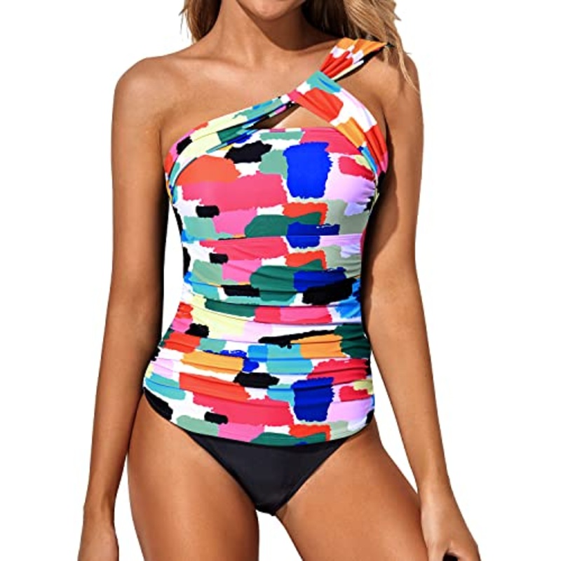 Tummy Control Swimsuit 2 Piece Tankini Bathing Suits For Women Shorts-Aqua