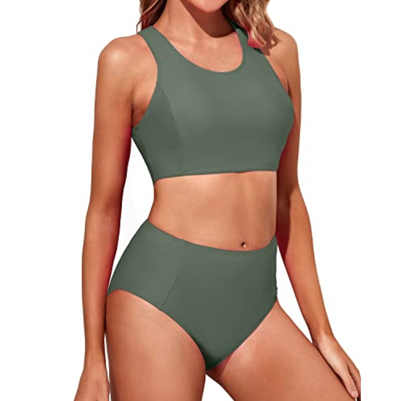 Two Piece Bikini Set Stylish Design For Teen Girls-Army Green